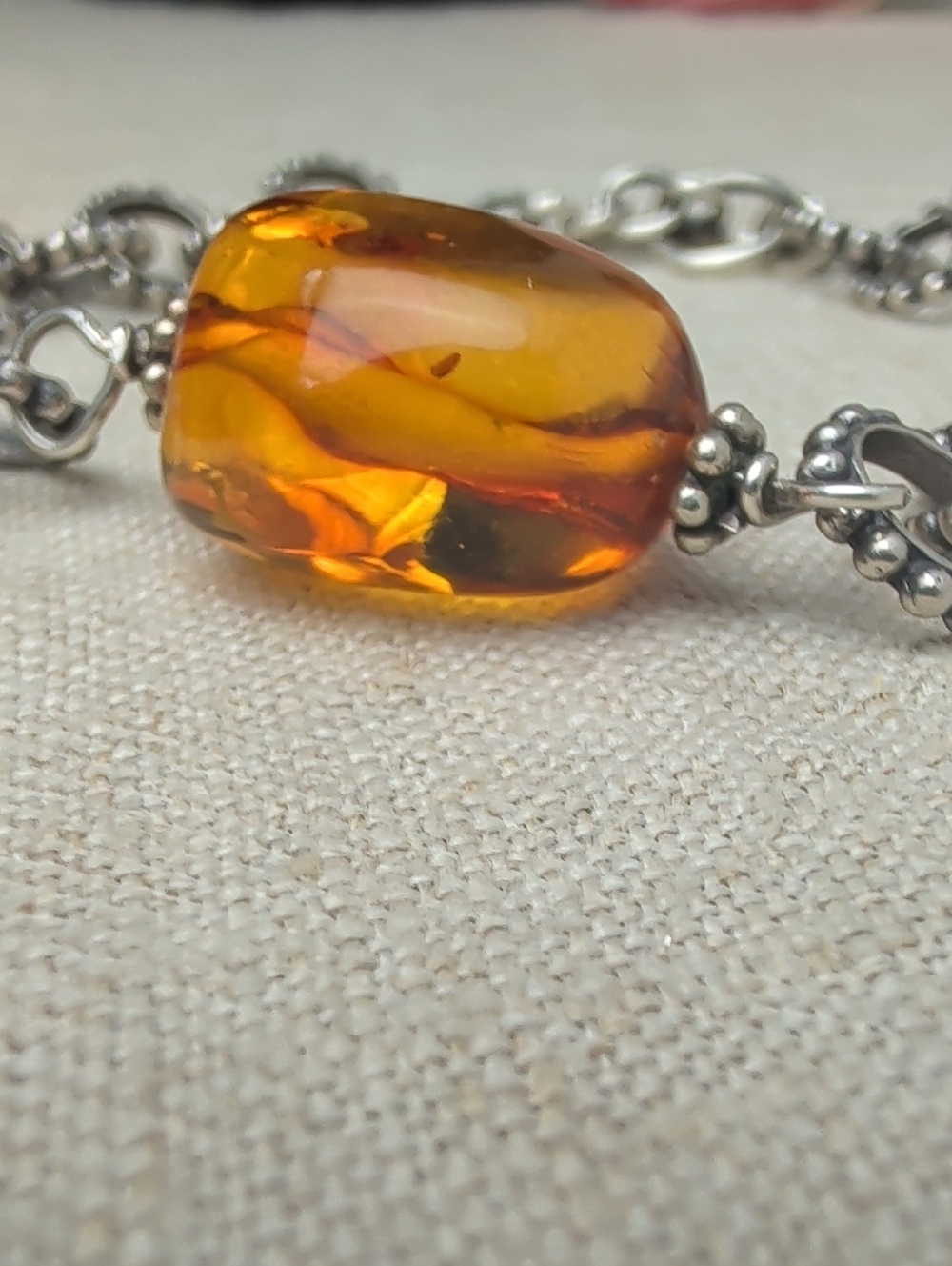 Dreamy 925 Sterling Silver Amber Bracelet Cognac Artisan Statement Jewelry 7"
